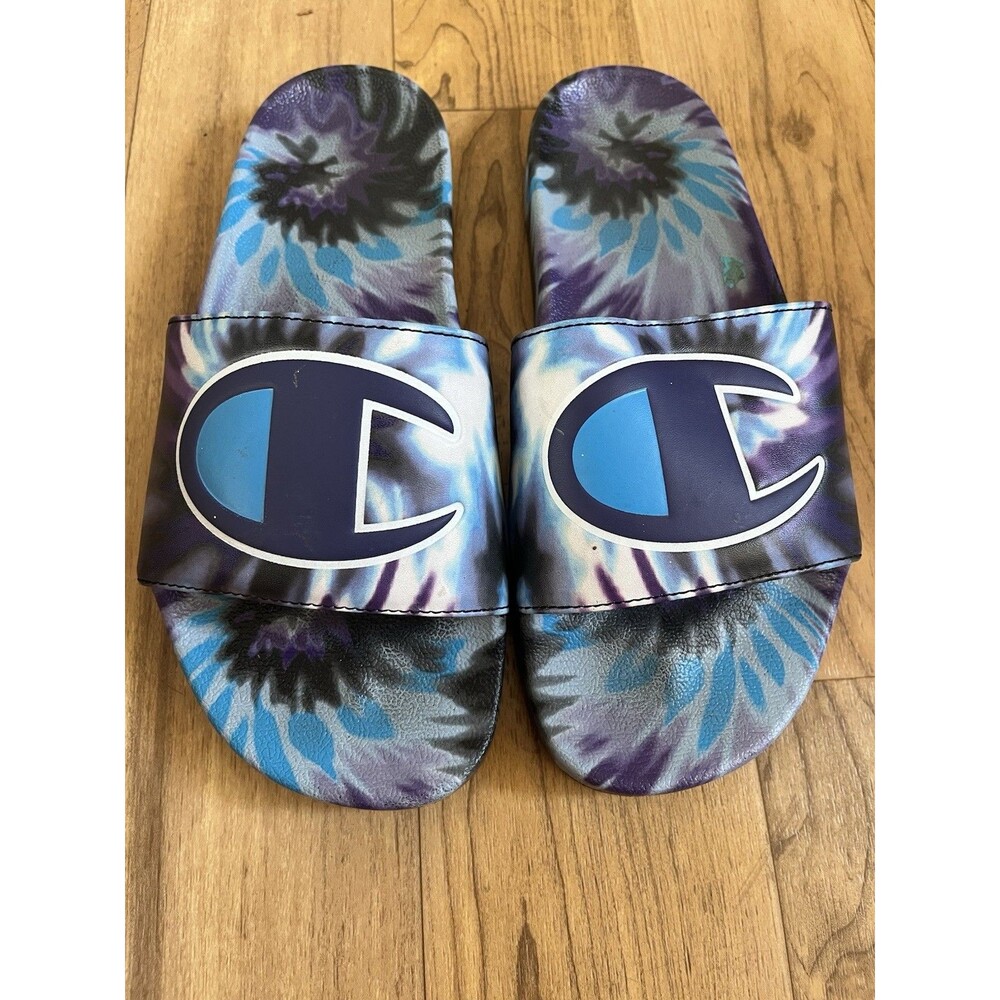 Champion Blue Purple Black Tie Dye IPO Slides Flip Flops Sandal Womens 8 S515085